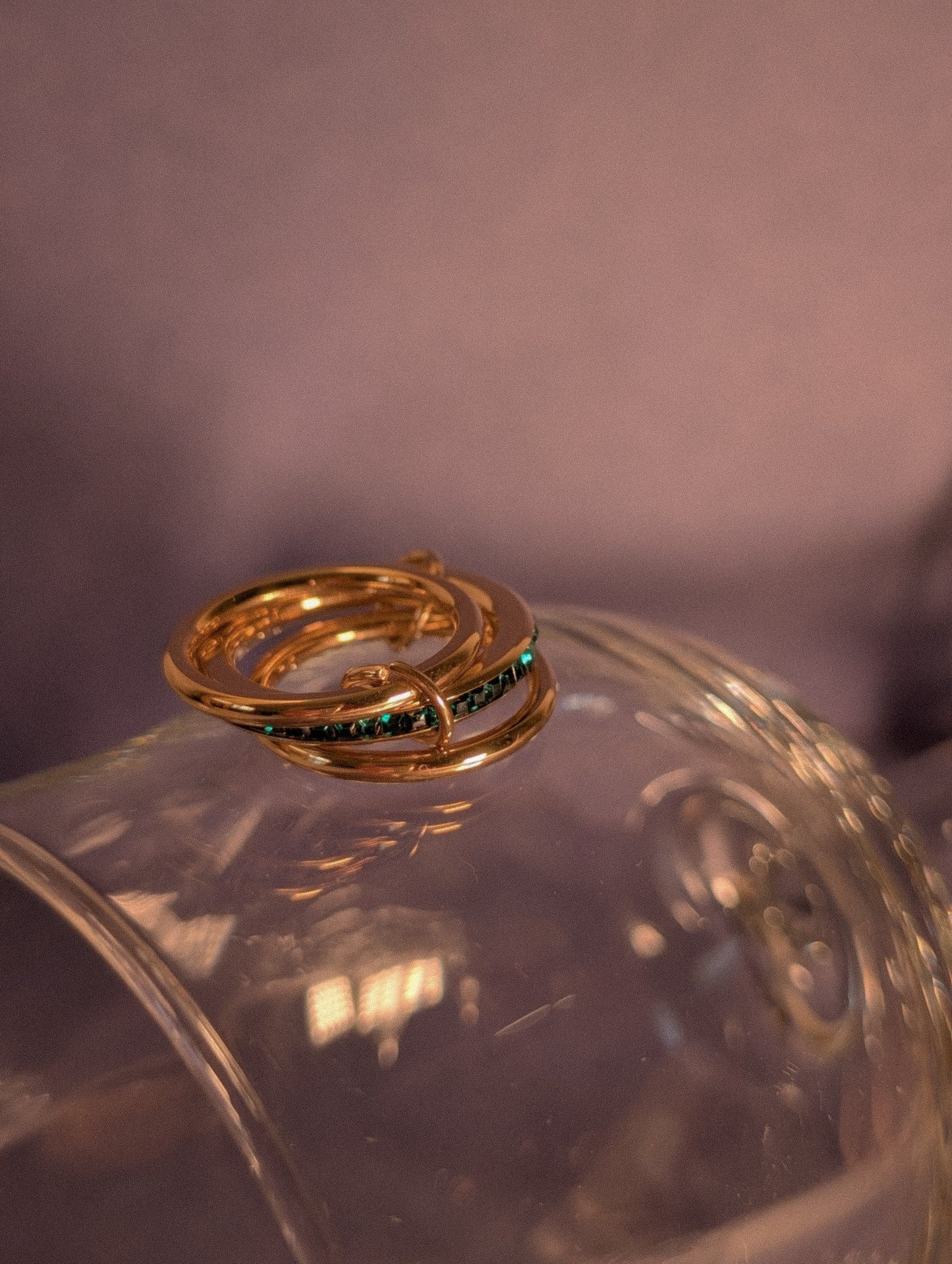NIVA Triple Scoop Stacked Gold Ring with Green Sparkle