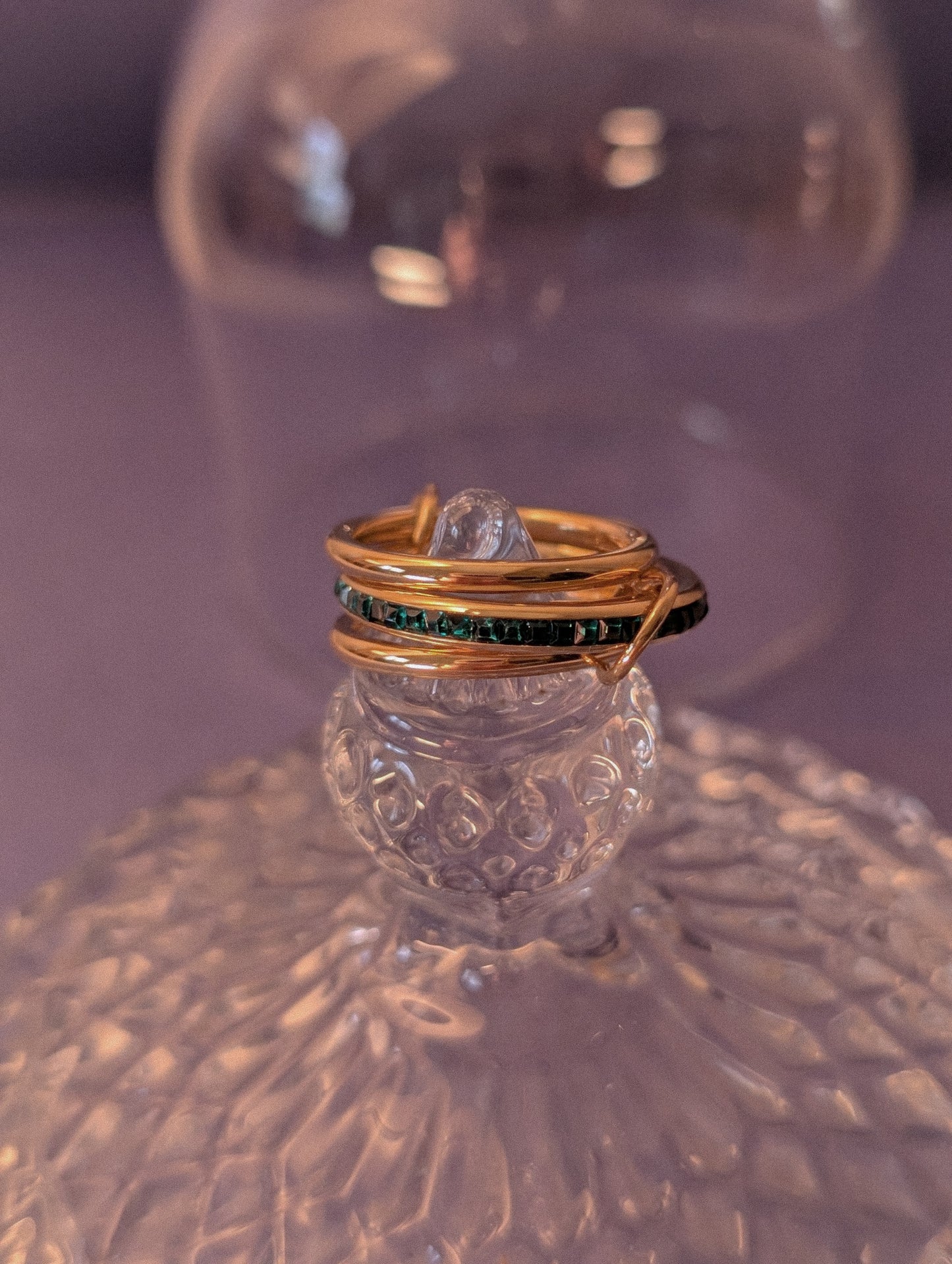 NIVA Triple Scoop Stacked Gold Ring with Green Sparkle