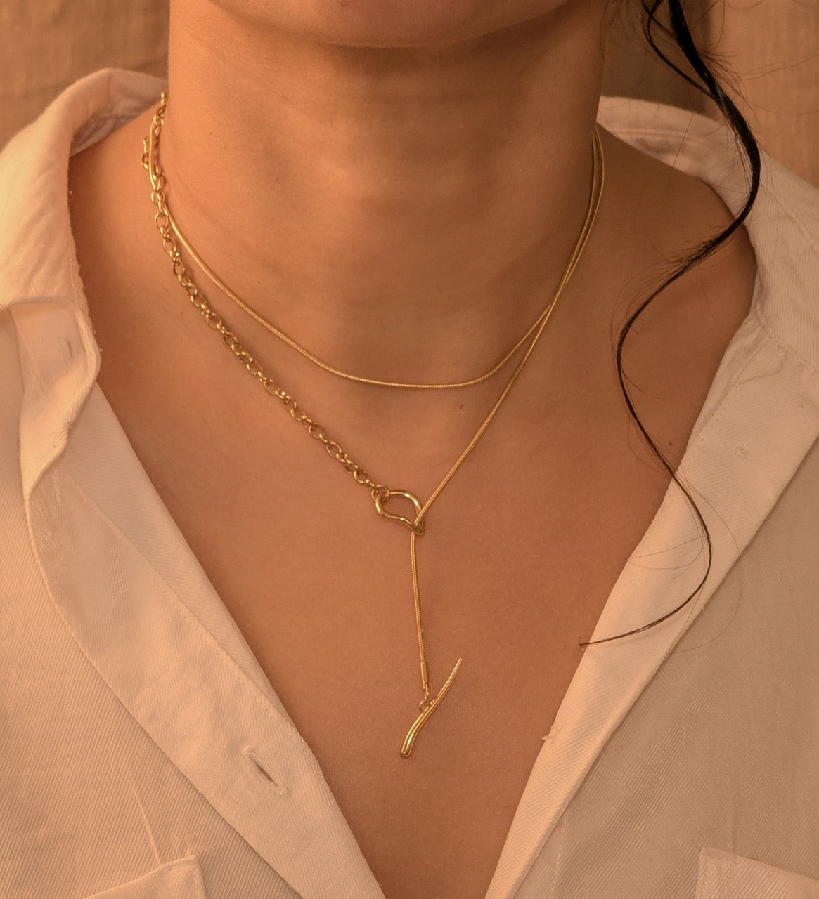 NIVA Loop Me In Dual Chain Lariat Necklace