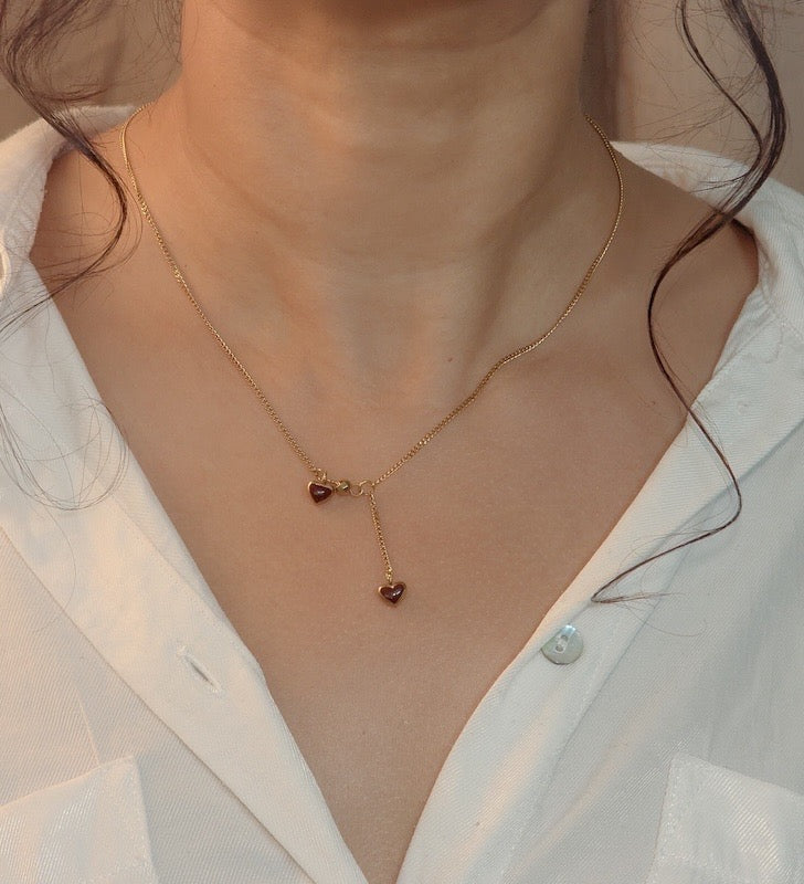 NIVA Scarlet Heart Drop Necklace Minimal Charm