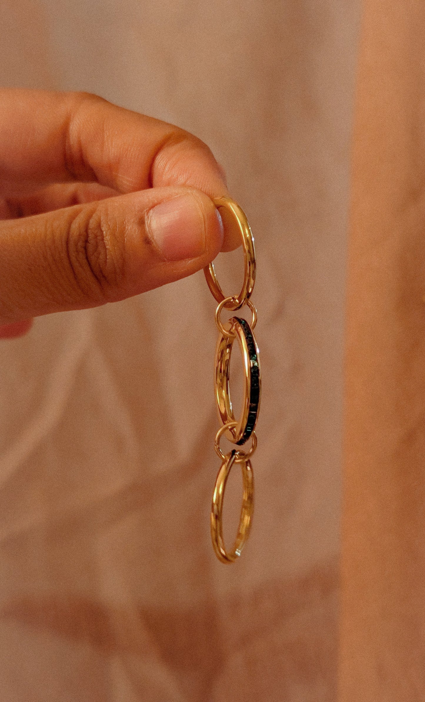 NIVA Triple Scoop Stacked Gold Ring with Green Sparkle