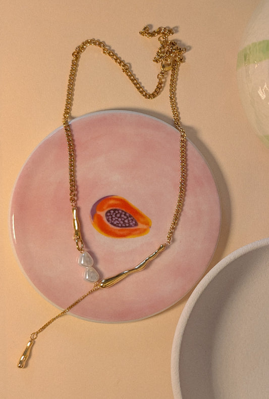 NIVA Wavy Mood Pearl & Melt Pendant Necklace