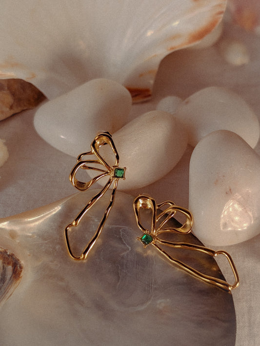 NIVA Emerald Bow Whimsy Earrings